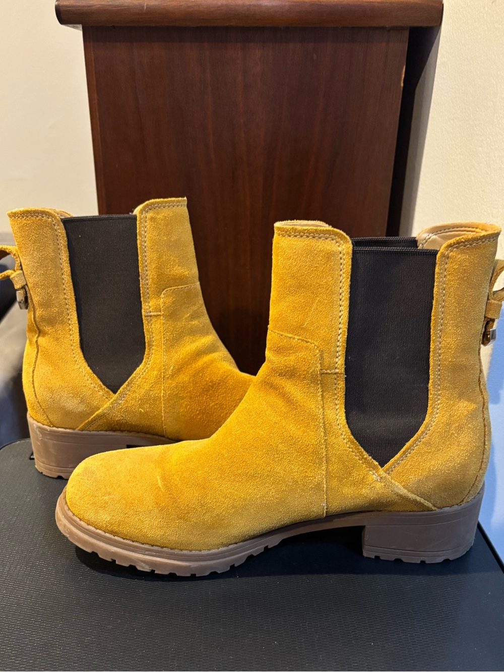 Cole Haan Mustard Yellow Suede Chelsea Ankle Boots